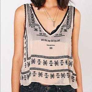 Ecote Sheer Lace Deep V Tank
